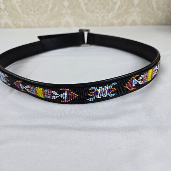 Chico's Size Small Southwestern Beaded & Leather Belt Hook & Loop Closure - Picture 1 of 12